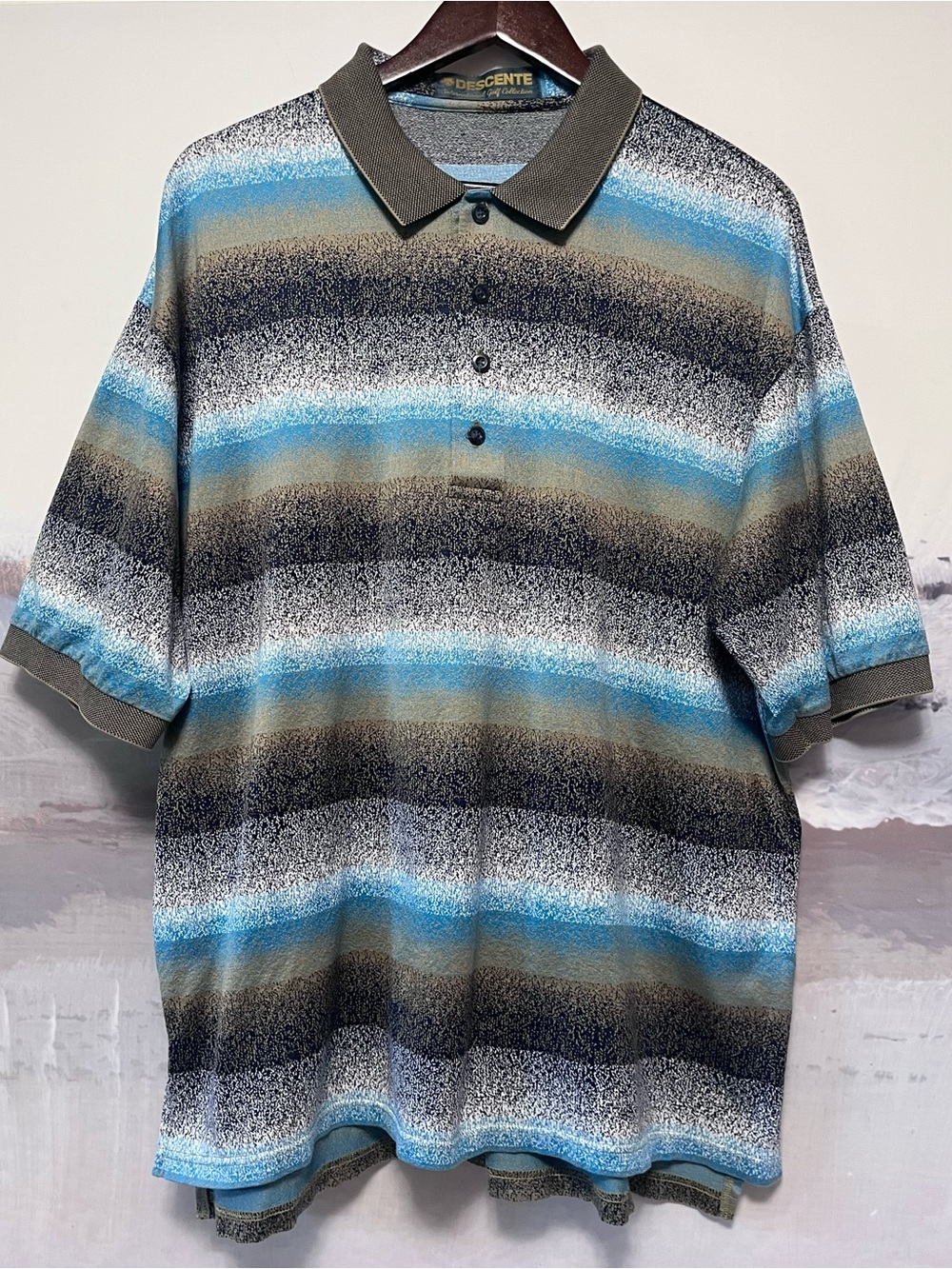 Vtg Descente International Golf Collection Striped Polo Shirt 100% Cotton Size L